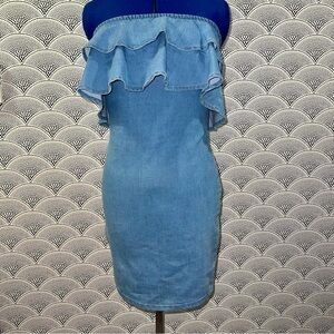 Denim Ruffles Tubed Mini Dress Size M